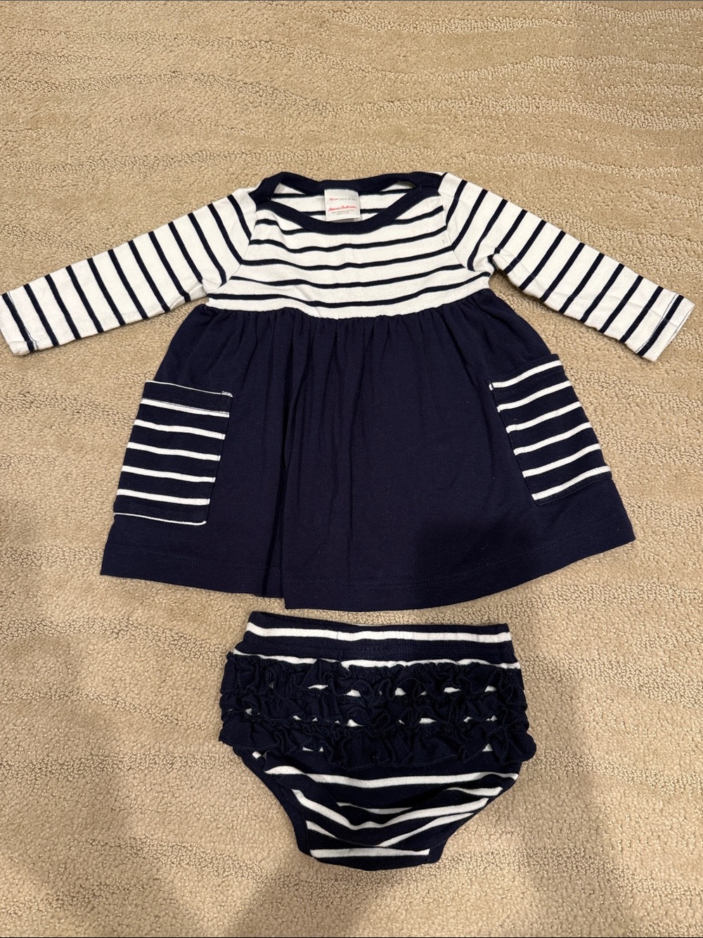 Hanna Andersson Navy and White Striped Dress with Bloomer